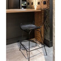 Стул полубарный с низкой спинкой Bertoia черный с черной подушкой