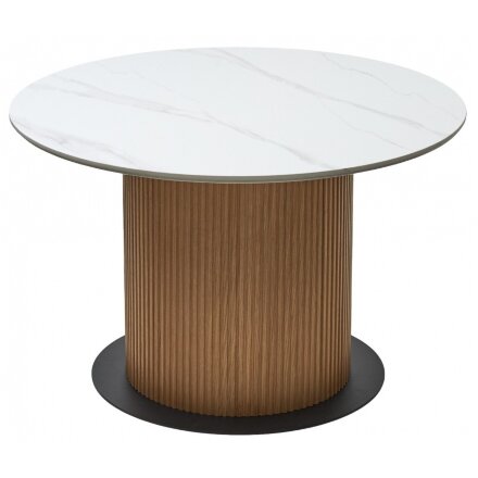 Керамический стол Mesa D120 белый мрамор M326 / oak 