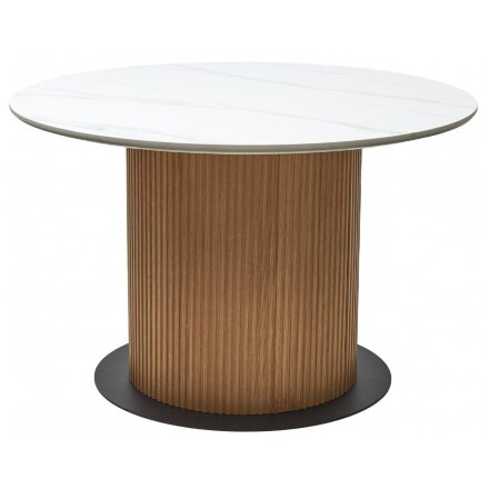 Керамический стол Mesa D120 белый мрамор M326 / oak 