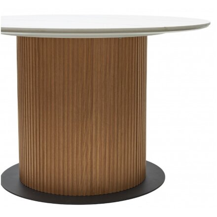 Керамический стол Mesa D120 белый мрамор M326 / oak 