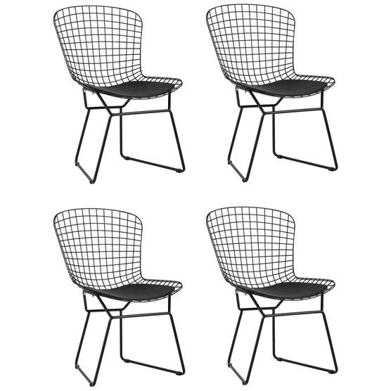 Стул обеденный Bertoia черный с черной подушкой 4 шт 