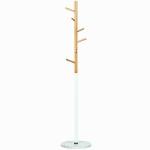 Вешалка-стойка BRABIX &quot;CR-1906&quot; на мраморном диске, металл белый/дерево бук, 6 крючков, 606440