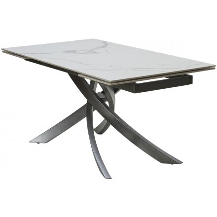 Керамический стол Estebio 160 gloss statuario white solid ceramic / серый металлик 