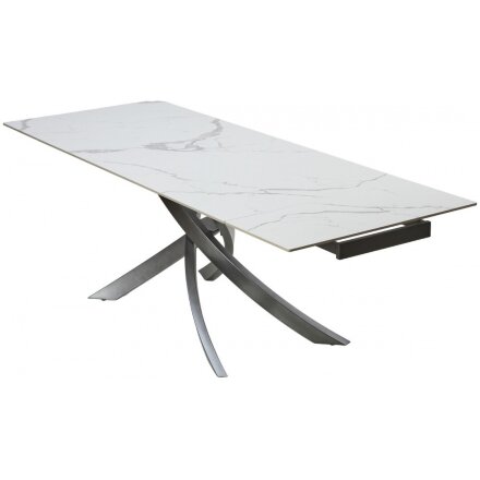Керамический стол Estebio 160 gloss statuario white solid ceramic / серый металлик 